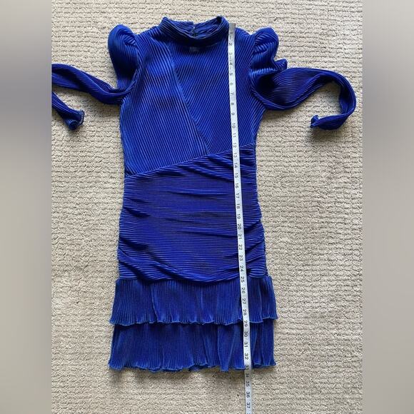 Saylor Margie Metallic Blue Plisse Long Sleeve Mini Dress Size XS - Picture 10 of 11
